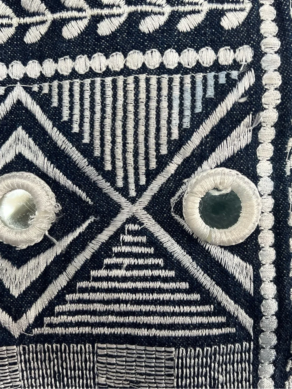 Kim Seybert Navy & White Embroidered and Mirrors Tassel Pillow Cover 100% Cotton